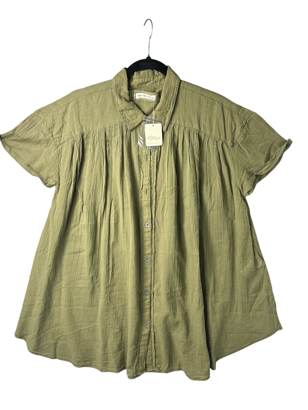 We The Free Olive Short Sleeve Button-Front Top - Picture 1 of 3